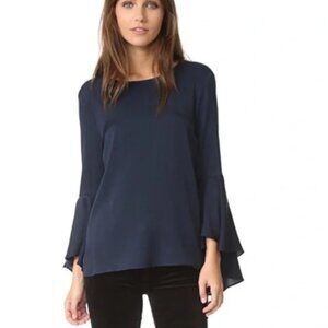 MILLY Navy Bell Sleeve Silk Long Sleeve Blouse Size 4 office career luxury